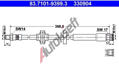 ATE Brzdová hadice - 398,5 mm AT 330904, 83.7101-9399.3 ATE Brzdová hadice - 398,5 mm AT 330904, 83.7101-9399.3