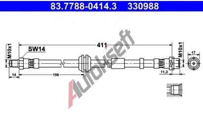 ATE Brzdov hadice - 411 mm AT 330988, 83.7788-0414.3