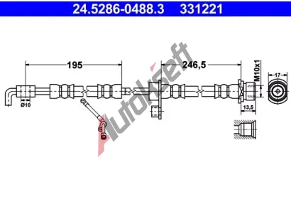ATE Brzdová hadice - 488 mm AT 331221, 24.5286-0488.3 ATE Brzdová hadice - 488 mm AT 331221, 24.5286-0488.3