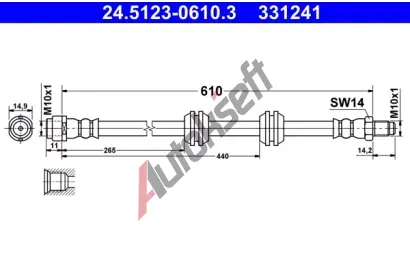 ATE Brzdov hadice - 610 mm AT 331241, 24.5123-0610.3