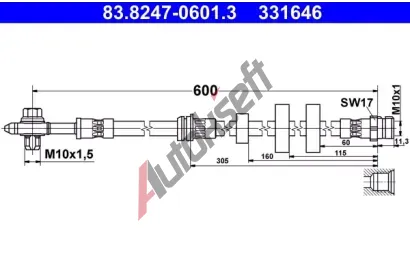ATE Brzdová hadice AT 331646, 83.8247-0601.3 ATE Brzdová hadice AT 331646, 83.8247-0601.3