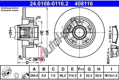 ATE Brzdov kotou s loiskem - 260 mm AT 408116, 24.0108-0116.2