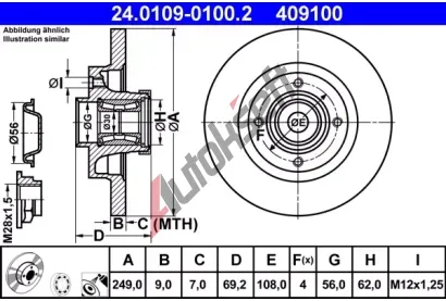 ATE Brzdov kotou s loiskem - 249 mm AT 409100, 24.0109-0100.2