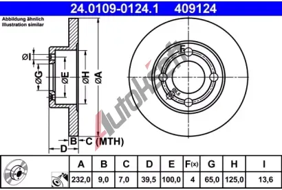 ATE Brzdov kotou - 232 mm AT 409124, 24.0109-0124.1