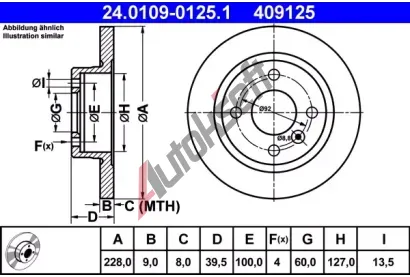 ATE Brzdov kotou - 228 mm AT 409125, 24.0109-0125.1