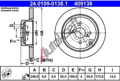 ATE Brzdov kotou - 258 mm AT 409138, 24.0109-0138.1