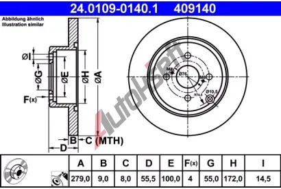 ATE Brzdov kotou - 279 mm AT 409140, 24.0109-0140.1