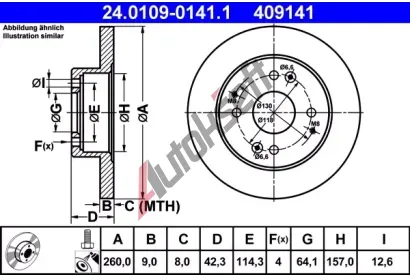 ATE Brzdov kotou - 260 mm AT 409141, 24.0109-0141.1