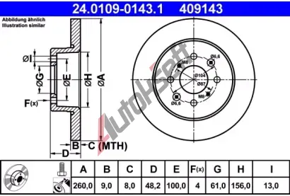 ATE Brzdov kotou - 260 mm AT 409143, 24.0109-0143.1