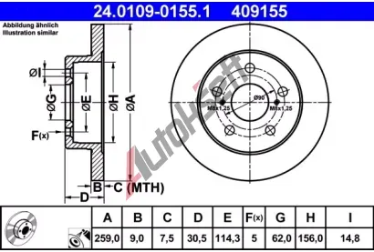 ATE Brzdov kotou - 259 mm AT 409155, 24.0109-0155.1