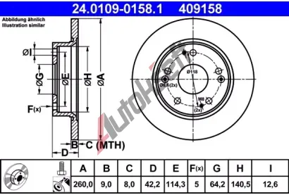 ATE Brzdov kotou - 260 mm AT 409158, 24.0109-0158.1