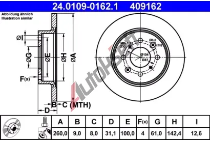 ATE Brzdov kotou - 260 mm AT 409162, 24.0109-0162.1