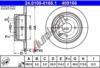 ATE Brzdov kotou - 292 mm AT 409166, 24.0109-0166.1