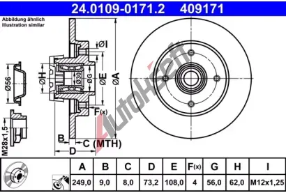 ATE Brzdov kotou s loiskem - 249 mm AT 409171, 24.0109-0171.2