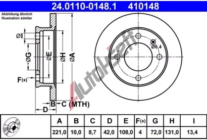 ATE Brzdov kotou - 221 mm AT 410148, 24.0110-0148.1