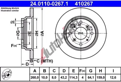ATE Brzdový kotouč - 260 mm AT 410267, 24.0110-0267.1 ATE Brzdový kotouč - 260 mm AT 410267, 24.0110-0267.1