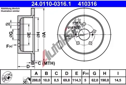 ATE Brzdov kotou - 288 mm AT 410316, 24.0110-0316.1