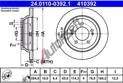 ATE Brzdov kotou - 284 mm AT 410392, 24.0110-0392.1