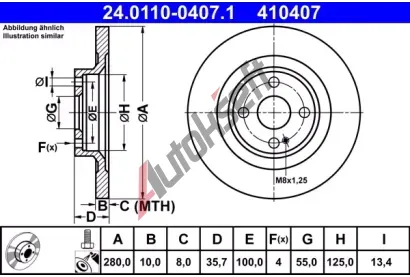 ATE Brzdov kotou - 280 mm AT 410407, 24.0110-0407.1