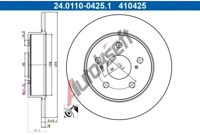 ATE Brzdov kotou - 274 mm AT 410425, 24.0110-0425.1