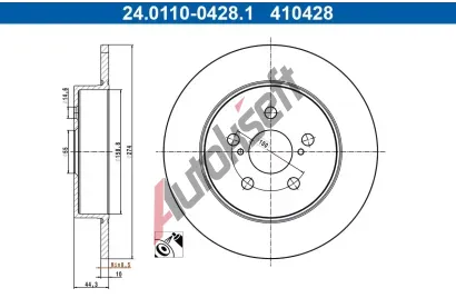ATE Brzdový kotouč - 274 mm AT 410428, 24.0110-0428.1 ATE Brzdový kotouč - 274 mm AT 410428, 24.0110-0428.1