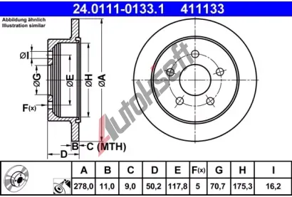 ATE Brzdov kotou - 278 mm AT 411133, 24.0111-0133.1