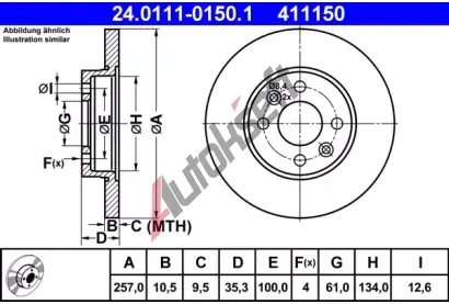 ATE Brzdový kotouč - 257 mm AT 411150, 24.0111-0150.1 ATE Brzdový kotouč - 257 mm AT 411150, 24.0111-0150.1