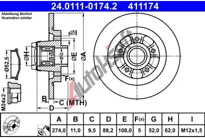 ATE Brzdov kotou s loiskem - 274 mm AT 411174, 24.0111-0174.2