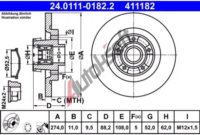 ATE Brzdov kotou s loiskem - 274 mm AT 411182, 24.0111-0182.2
