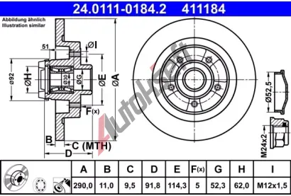 ATE Brzdov kotou s loiskem - 290 mm AT 411184, 24.0111-0184.2