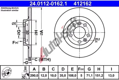 ATE Brzdov kotou - 290 mm AT 412162, 24.0112-0162.1