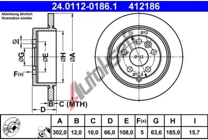 ATE Brzdov kotou - 302 mm AT 412186, 24.0112-0186.1
