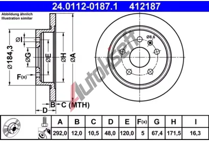 ATE Brzdov kotou - 292 mm AT 412187, 24.0112-0187.1