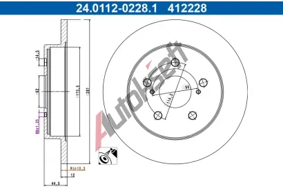 ATE Brzdový kotouč - 281 mm AT 412228, 24.0112-0228.1  ATE Brzdový kotouč - 281 mm AT 412228, 24.0112-0228.1