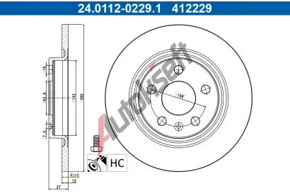 ATE Brzdový kotouč - 280 mm AT 412229, 24.0112-0229.1 ATE Brzdový kotouč - 280 mm AT 412229, 24.0112-0229.1