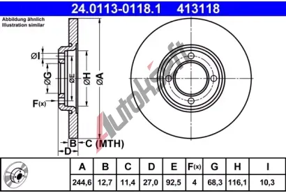 ATE Brzdov kotou - 245 mm AT 413118, 24.0113-0118.1
