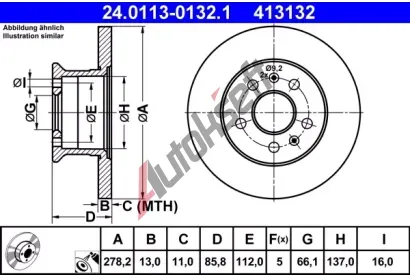 ATE Brzdov kotou - 278 mm AT 413132, 24.0113-0132.1