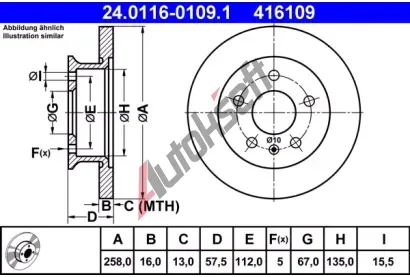 ATE Brzdov kotou - 258 mm AT 416109, 24.0116-0109.1