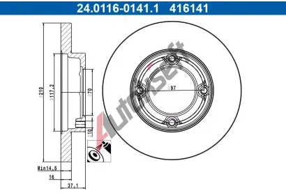 ATE Brzdový kotouč - 210 mm AT 416141, 24.0116-0141.1 ATE Brzdový kotouč - 210 mm AT 416141, 24.0116-0141.1