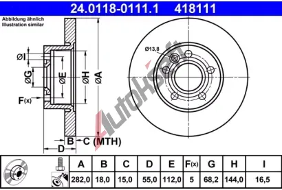 ATE Brzdov kotou - 282 mm AT 418111, 24.0118-0111.1