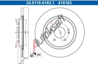 ATE Brzdov kotou - 314 mm AT 418163, 24.0118-0163.1