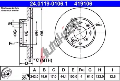 ATE Brzdov kotou - 242 mm AT 419106, 24.0119-0106.1