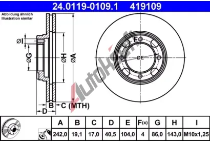 ATE Brzdov kotou - 242 mm AT 419109, 24.0119-0109.1