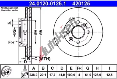 ATE Brzdov kotou - 238 mm AT 420125, 24.0120-0125.1