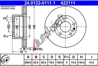 ATE Brzdov kotou - 280 mm AT 422111, 24.0122-0111.1