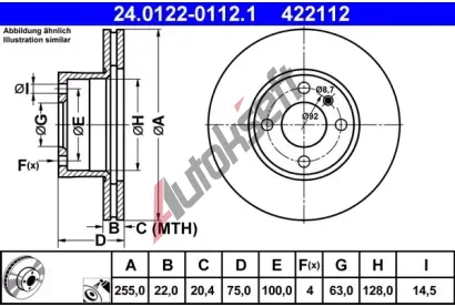 ATE Brzdov kotou - 255 mm AT 422112, 24.0122-0112.1