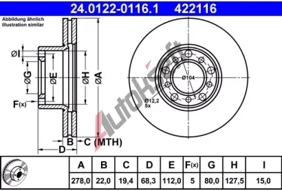 ATE Brzdov kotou - 278 mm AT 422116, 24.0122-0116.1