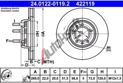 ATE Brzdový kotouč - 269 mm AT 422119, 24.0122-0119.2 ATE Brzdový kotouč - 269 mm AT 422119, 24.0122-0119.2