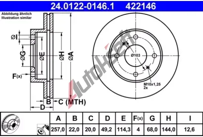 ATE Brzdov kotou - 257 mm AT 422146, 24.0122-0146.1