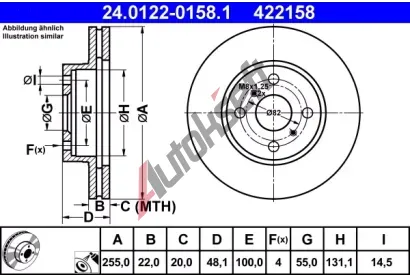 ATE Brzdov kotou - 255 mm AT 422158, 24.0122-0158.1